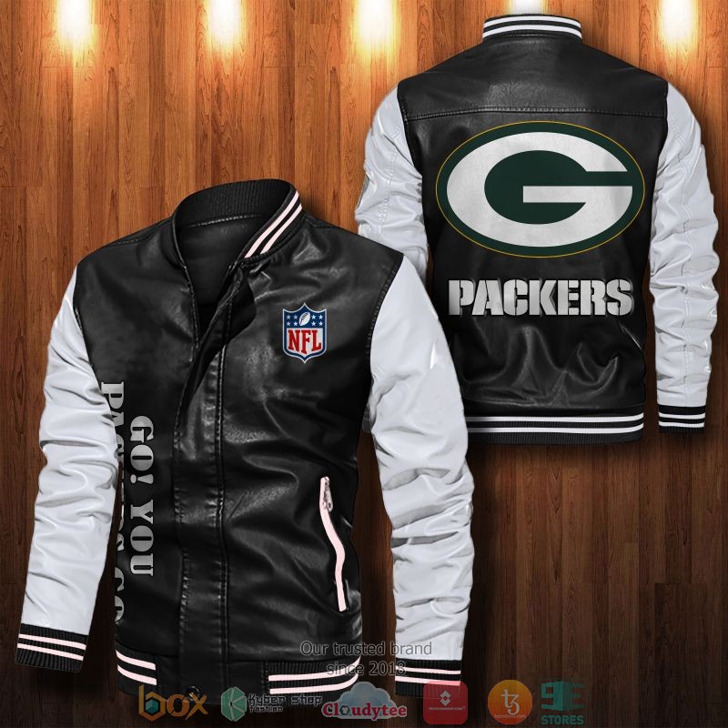 NEW Green Bay Packers Bomber Leather Jacket word2