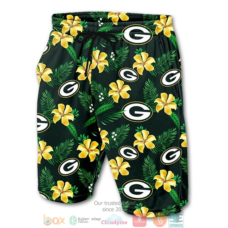 Green Bay Packers Hibiscus Hawaiian Shorts