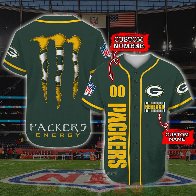 BEST Green Bay Packers, Monster Energy Custom AOP Baseball Jersey word2