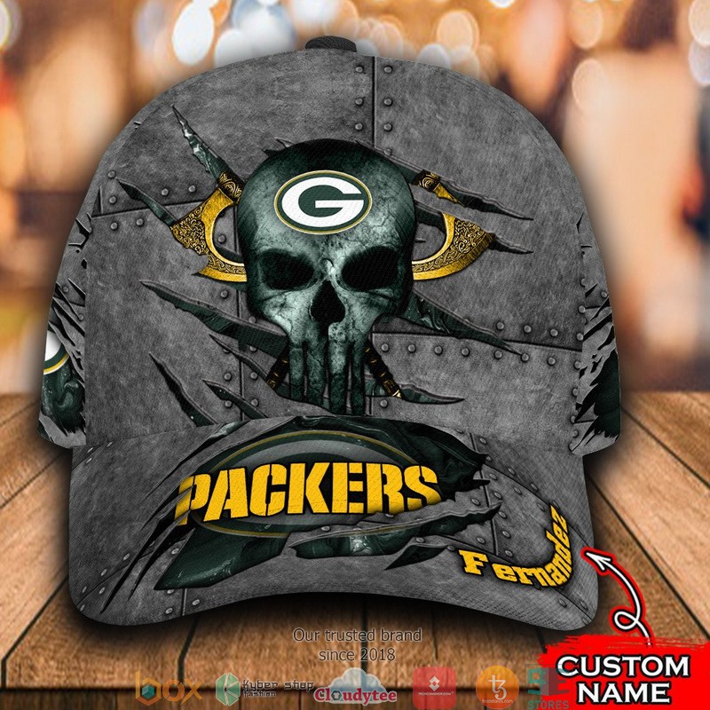 Green Bay Packers Skull NFL Custom Name Cap word3