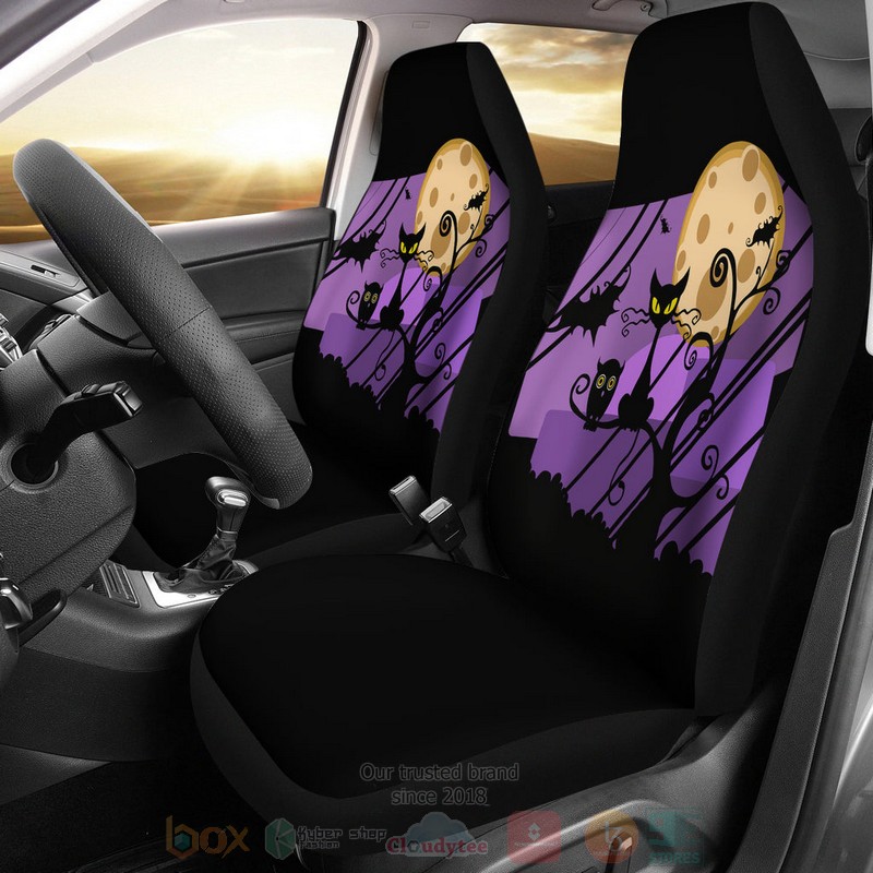 BEST Halloween Purple, Cat, Owl, And Bat Luxury Car Seat Covers