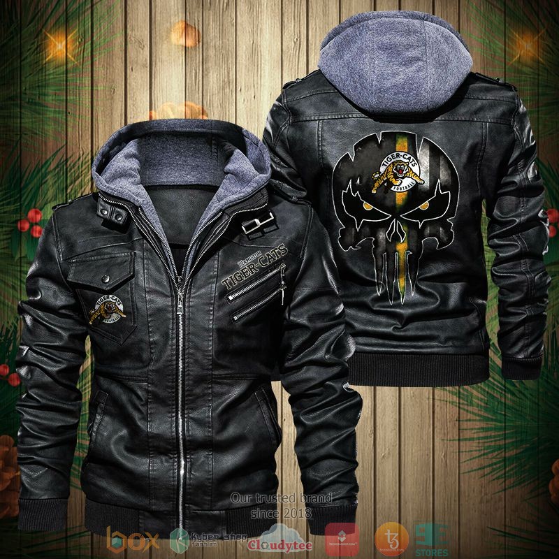 NEW Hamilton Tiger-Cats Punisher Skull PU Leather Jacket 2 NEW Hamilton Tiger-Cats Punisher Skull PU Leather Jacket word1