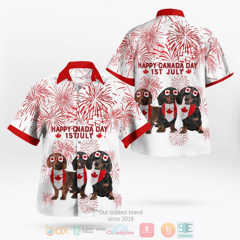 BEST Happy Canada Day 1st July Dachshund Flag Hawaii Shirt word1