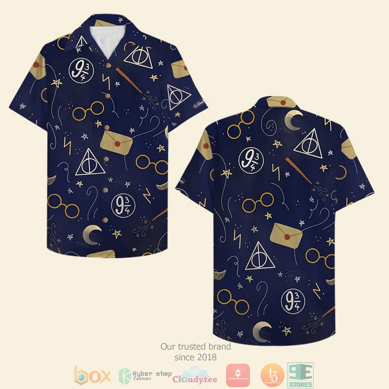 Harry Potter Glasses & Magic Stick Seamless Hawaiian Shirt word2