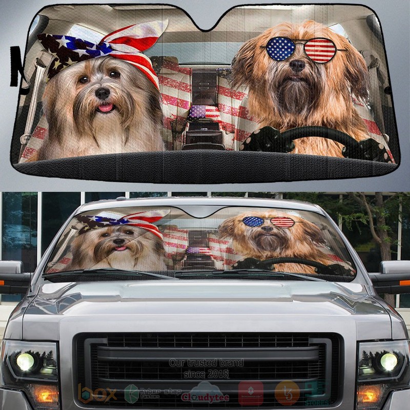 BEST Havanese American Flag Independence Day Car Windshield Sunshade