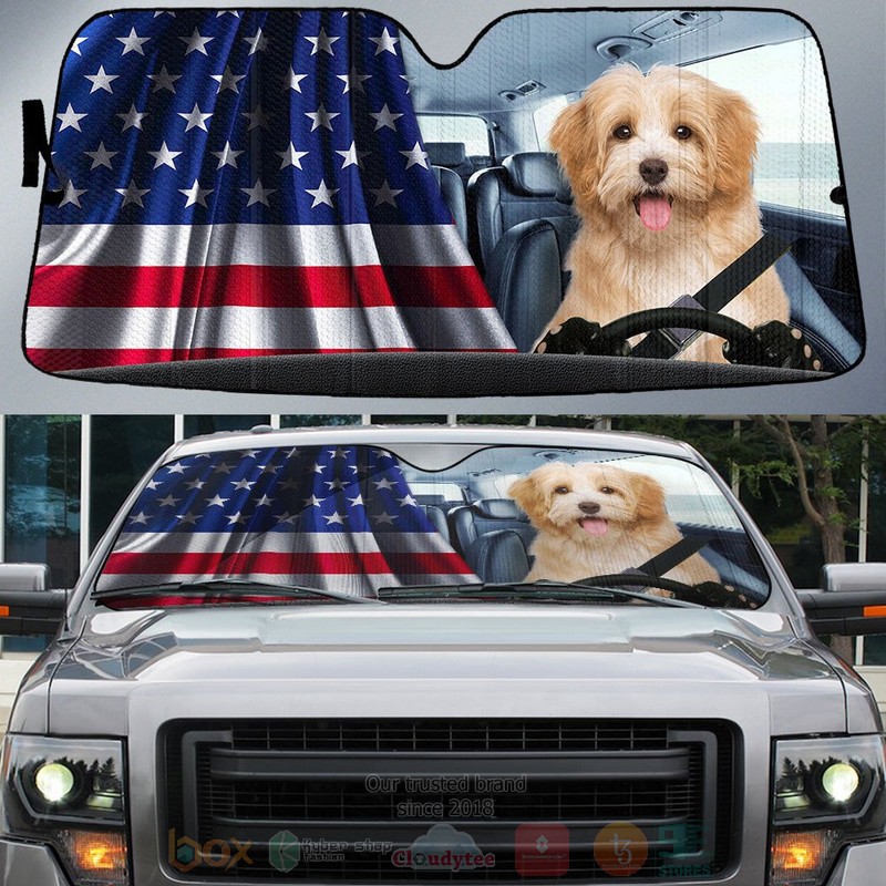BEST Havanese And American Flag Independent Day Car Windshield Sunshade