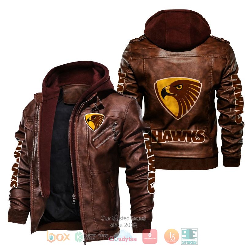 NEW Hawthorn Football Club Hawks PU Leather Jacket 4 NEW Hawthorn Football Club Hawks PU Leather Jacket word2