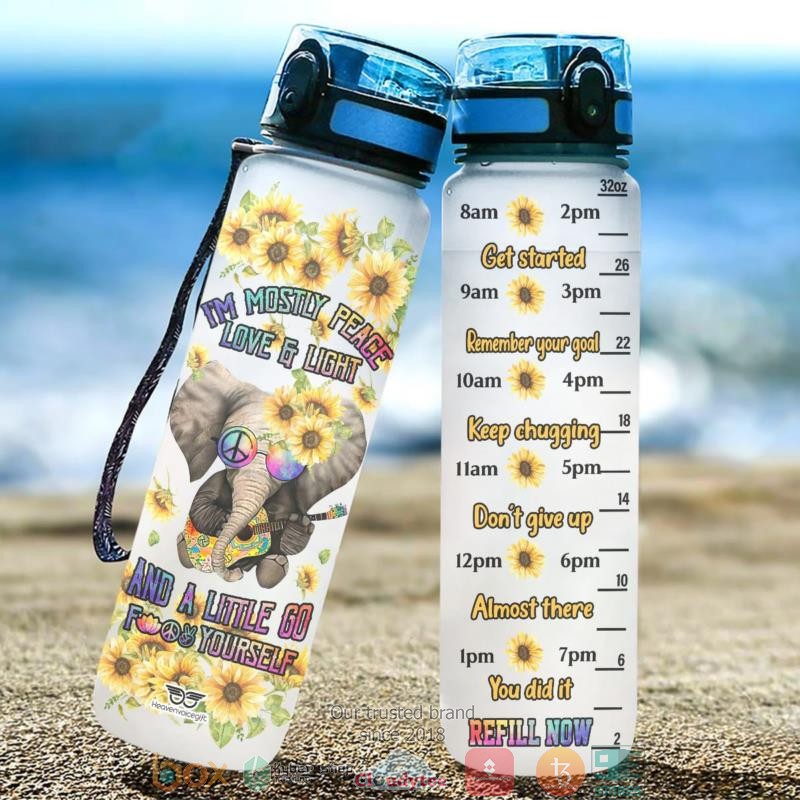 Elephant Peace Symbols Hippie Im Mostly Peace Love Light Water Bottle