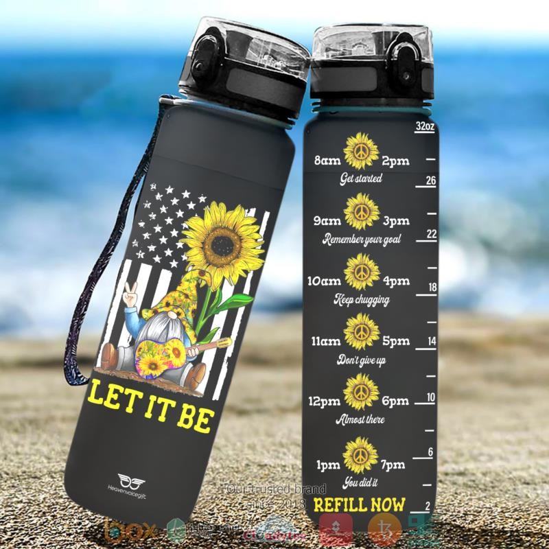 Sunflower Gnome With Guitar Hippie Let It Be Water Bottle