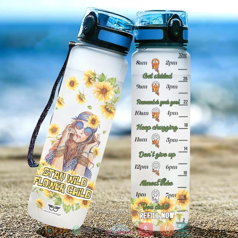 Girl Hippie Stay Wild Flower Child Water Bottle word1