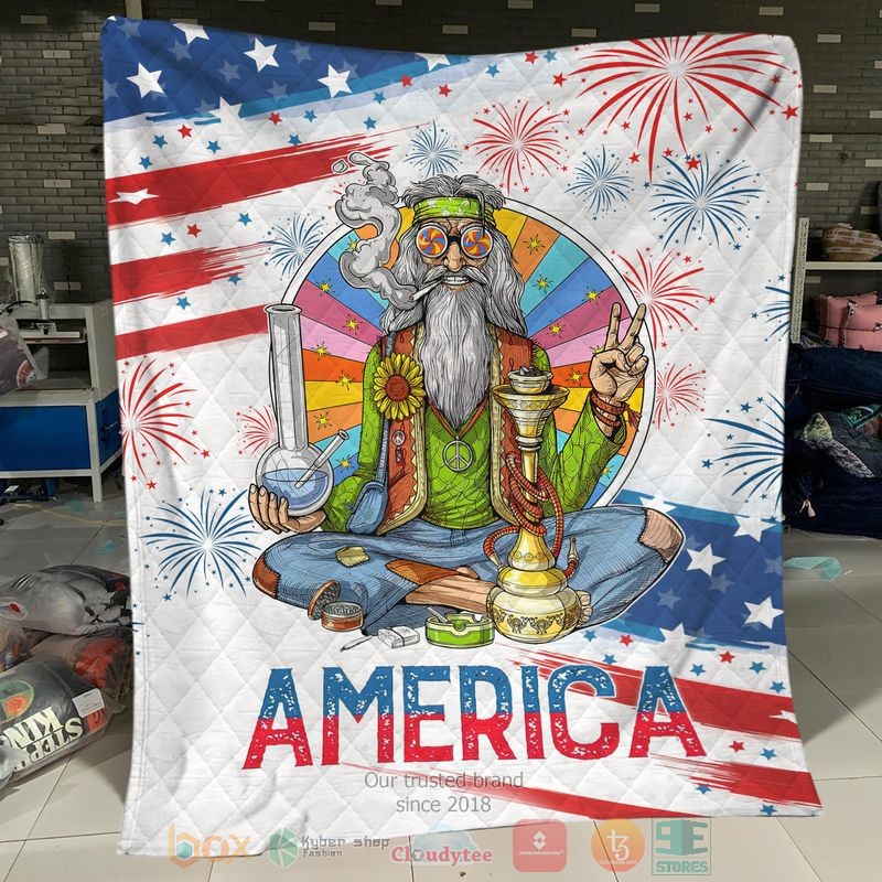 HOT Hippie Stoner America Independence Day Blanket Quilt word3