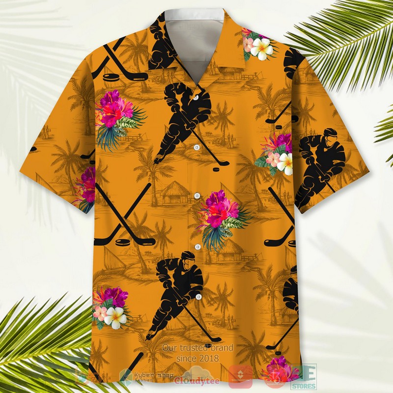 NEW Hockey Orange Tropical Hawaiian Shirt 2 NEW Hockey Orange Tropical Hawaiian Shirt word1