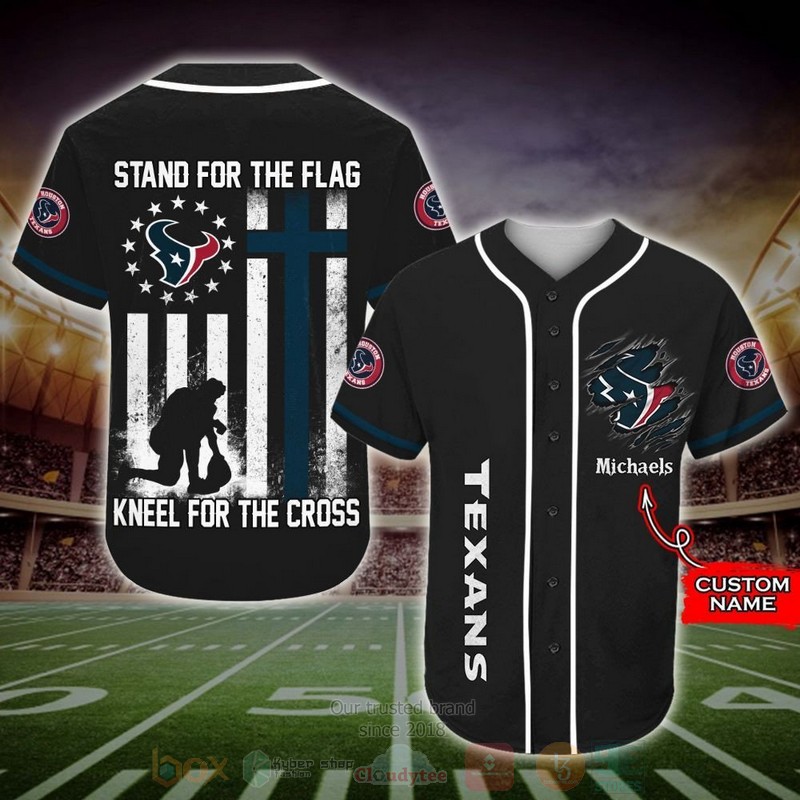 BEST Houston Texans Custom Black AOP Baseball Jersey word1