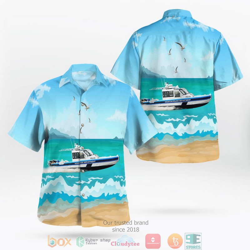 Houston Texas Houston Police Department Metal Shark 32 Defiant Patrol Boat Hawaiian Shirt word2