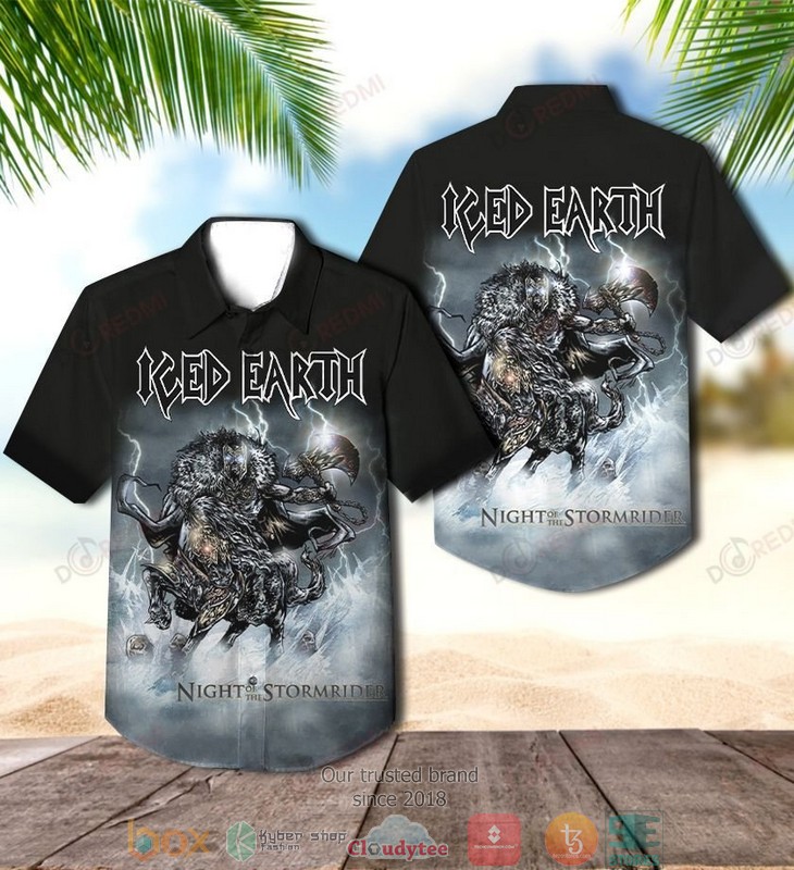 Iced Earth Night of the Stormrider Short Sleeve Hawaiian Shirt word3