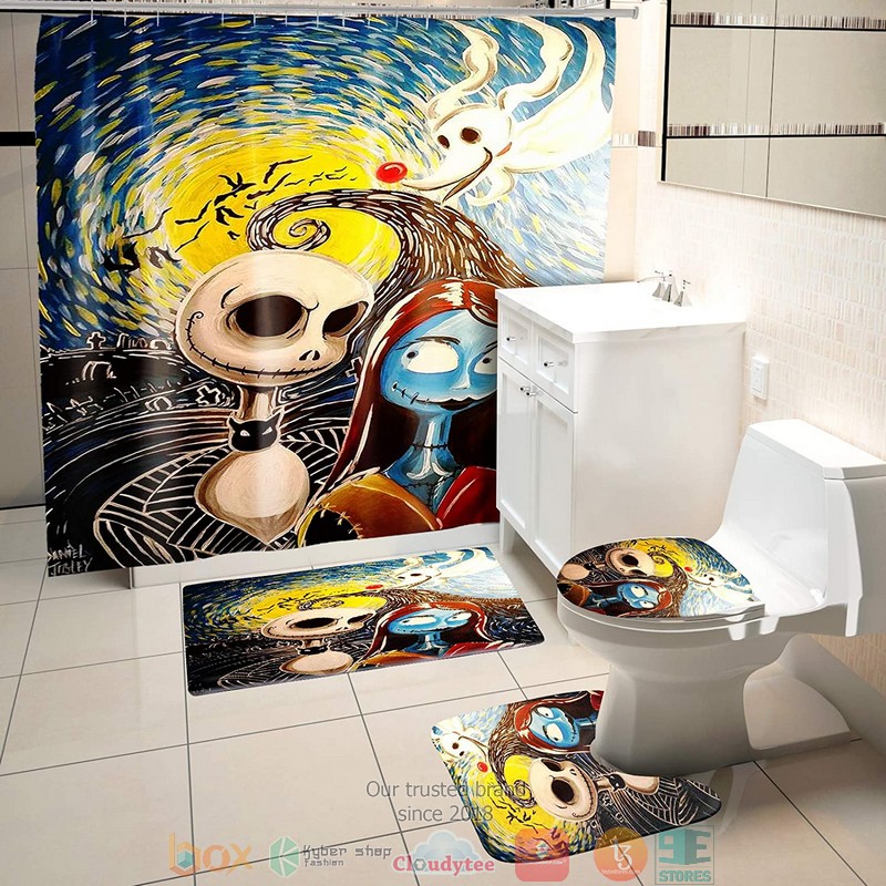NEW Jack Skellington and Sally Halloween Shower Curtain Set word2