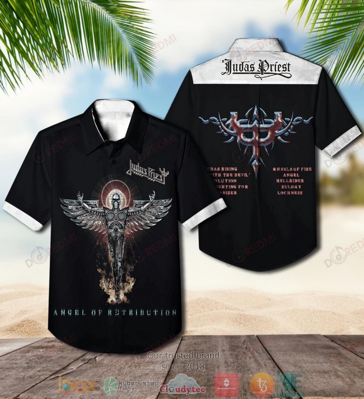Judas Priest Angel of Retribution Short Sleeve Hawaiian Shirt word3