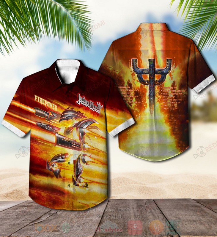 BEST Judas Priest Firepower Red-Yellow Album Aloha Hawaiian Shirt