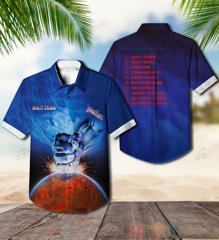 BEST Judas Priest Ram It Down Blue Album Aloha Hawaiian Shirt