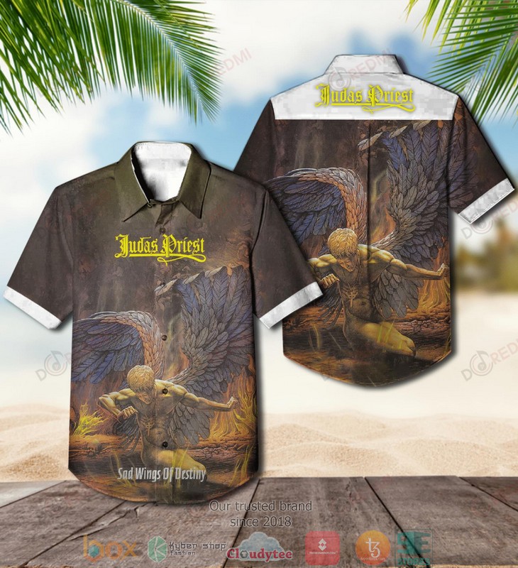 Judas Priest Sad Wings of Destiny Short Sleeve Hawaiian Shirt word2