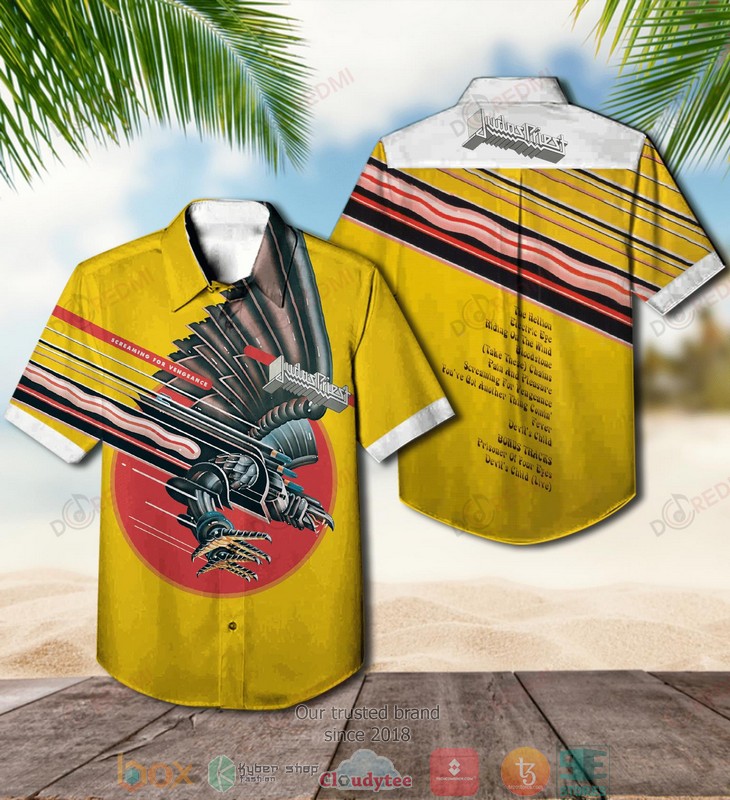 Judas Priest Screaming for Vengeance Short Sleeve Hawaiian Shirt word1
