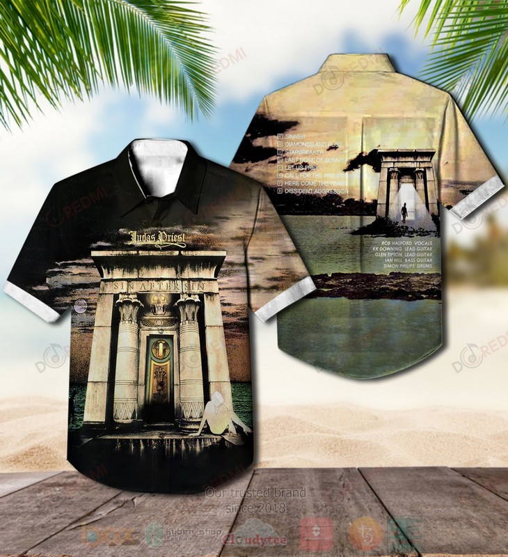 BEST Judas Priest Sin After Sin Green-Yellow Album Aloha Hawaiian Shirt