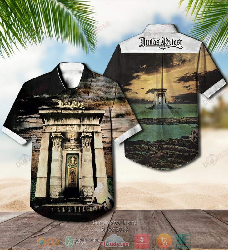 Judas Priest Sin After Sin Short Sleeve Hawaiian Shirt word3