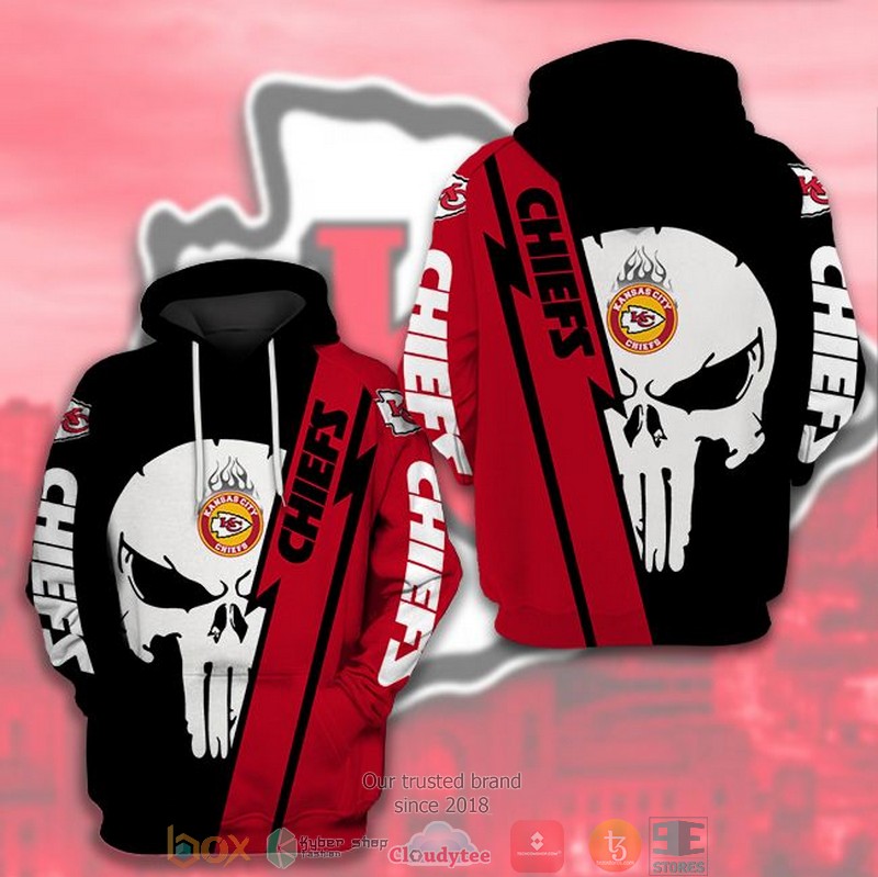 NEW Kansas City Chiefs Punisher Skull black red 3D Hoodie word3