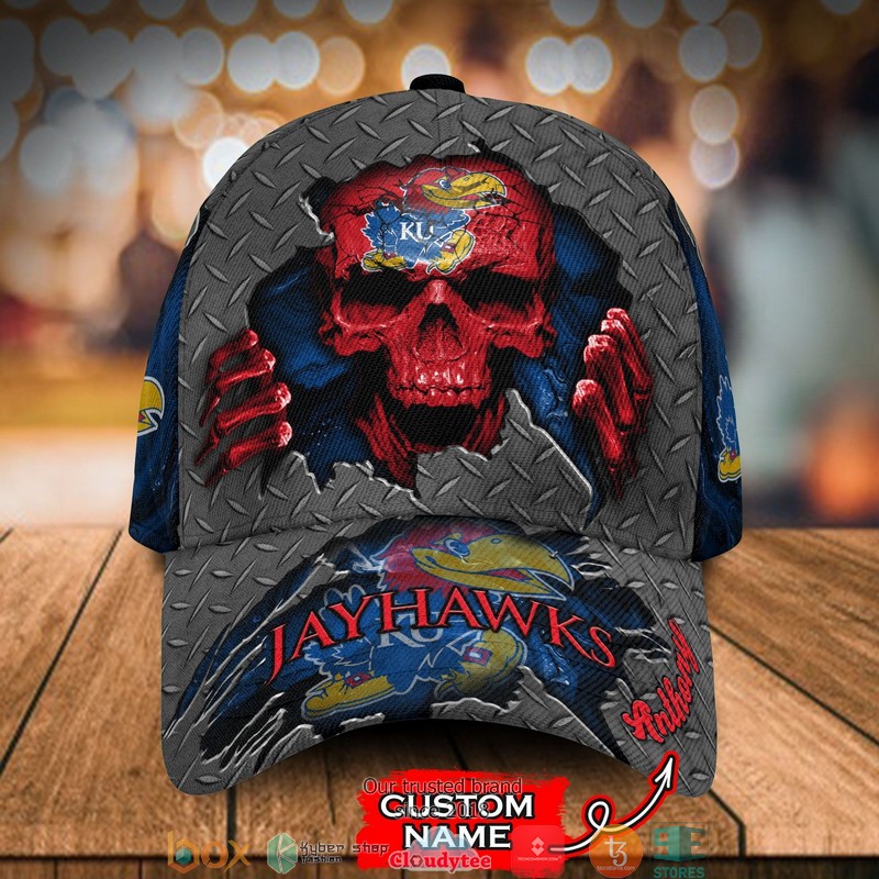 Kansas Jayhawks SKULL NCAA Custom Name Cap word1