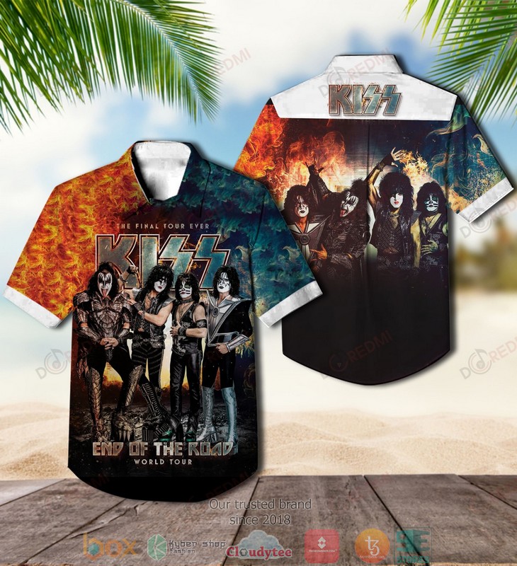 Kiss band End of the Road World Tour Short Sleeve Hawaiian Shirt word2