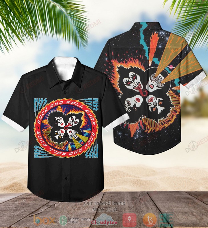 Kiss band Rock and Roll Over Short Sleeve Hawaiian Shirt word1