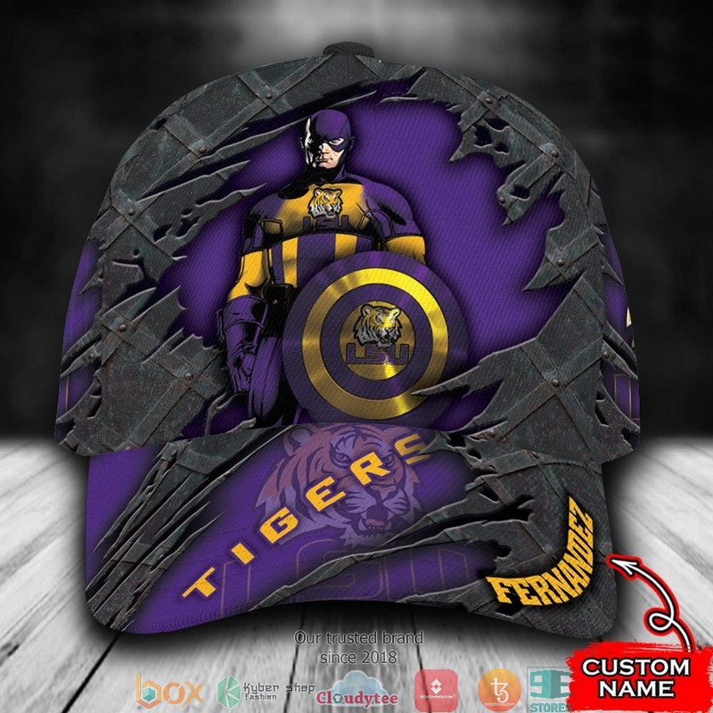 LSU Tigers Captain America NCAA1 Custom Name Cap word2