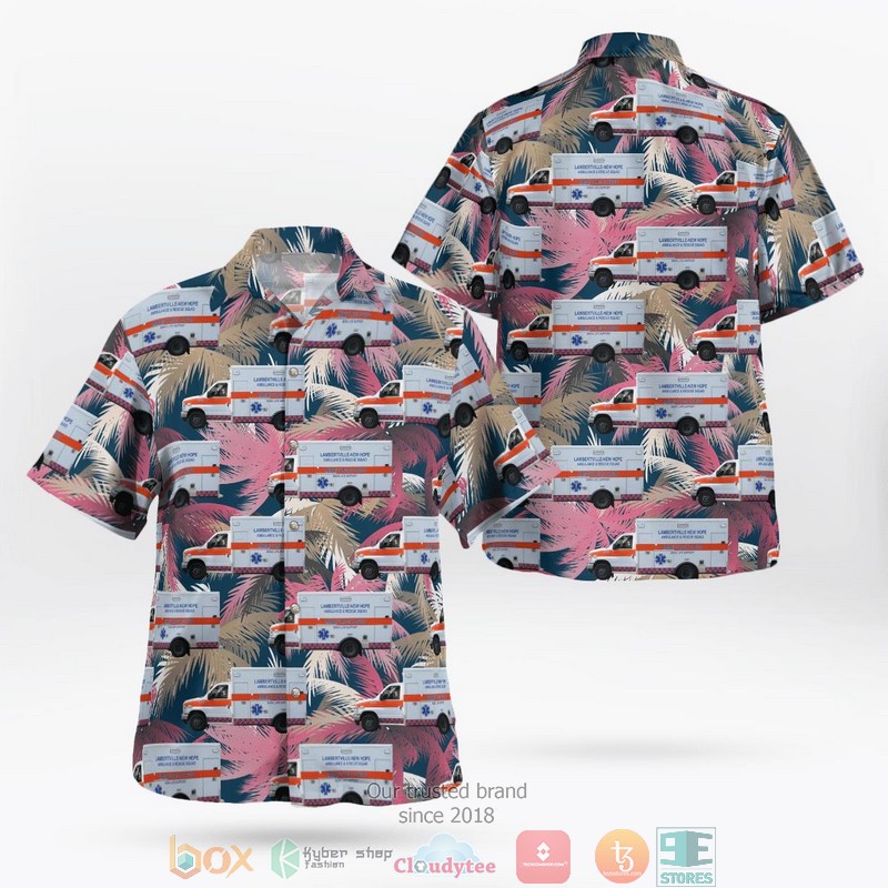 NEW Lambertville New Jersey Lambertville-New Hope Ambulance & Rescue Squad Aloha Shirt word3
