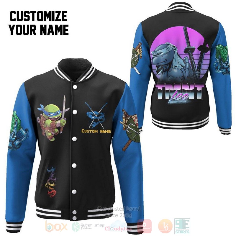 BEST Leonardo TMNT Leo Cosplay Blue Custom Name Unisex Baseball Jacket word2
