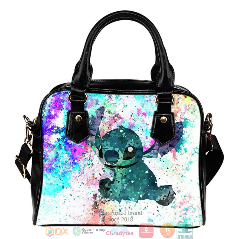 Lilo And Stitch Watercolor Leather Handbag word2