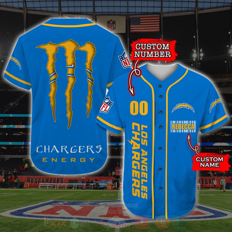 BEST Los Angeles Chargers, Monster Energy Custom AOP Baseball Jersey word1