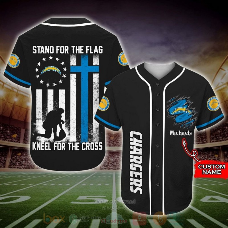 BEST Los Angeles Chargers Custom Black AOP Baseball Jersey word2