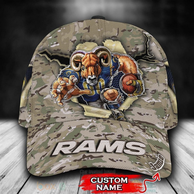 BEST Los Angeles Rams Camo Mascot NFL Team Custom Name 3D Cap word2
