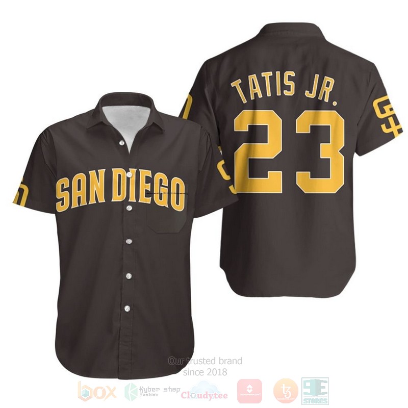 BEST MLB San Diego Padres Fernando Tatis Jr 23 Brown 3D Aloha Shirt 3 BEST MLB San Diego Padres Fernando Tatis Jr 23 Brown 3D Aloha Shirt word1