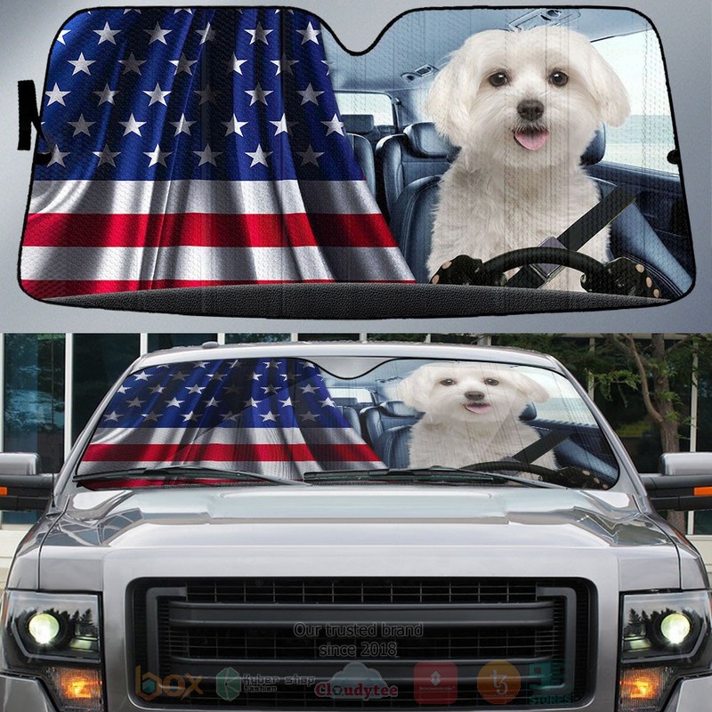 BEST Maltese And American Flag Independent Day Car Windshield Sunshade