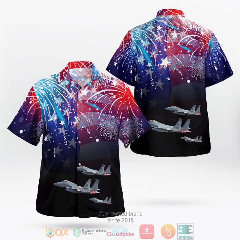 Massachusetts Air National Guard 104th Fighter Wing 104 FW F-15C Eagle 4th of July Aloha Shirt word3