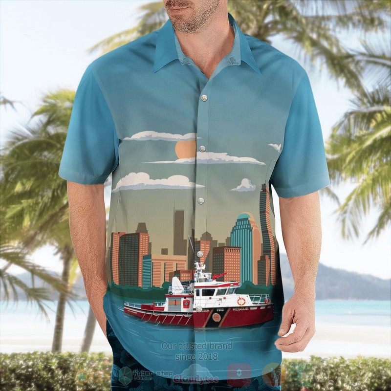 BEST Massachusetts, Boston Fire Department Marine 1 John S. Damrell Fireboat 3D Aloha Shirt word3
