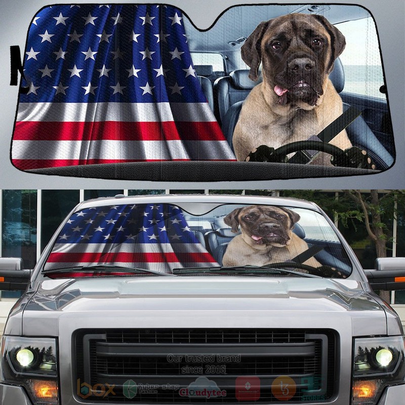 BEST Mastiff And American Flag Independent Day Car Windshield Sunshade
