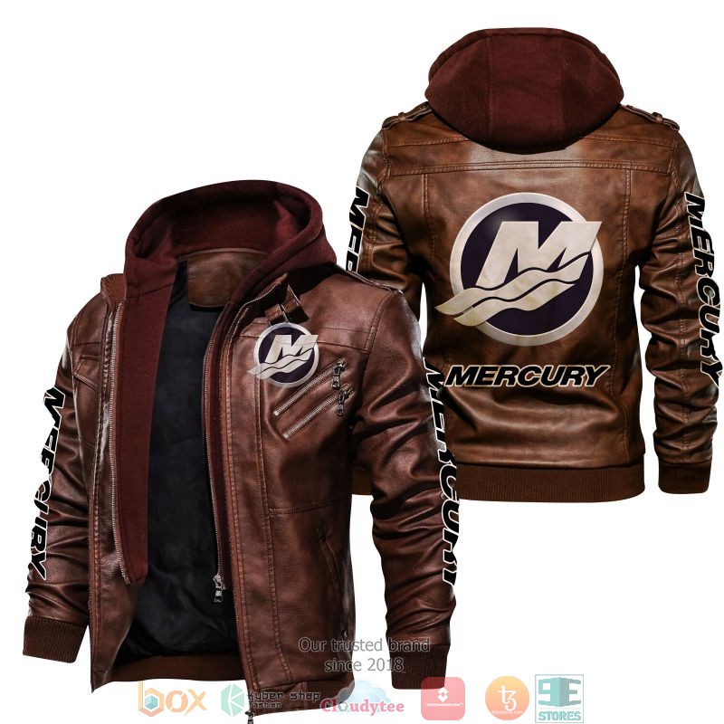 NEW Mercury Marine logo PU Leather Jacket word3