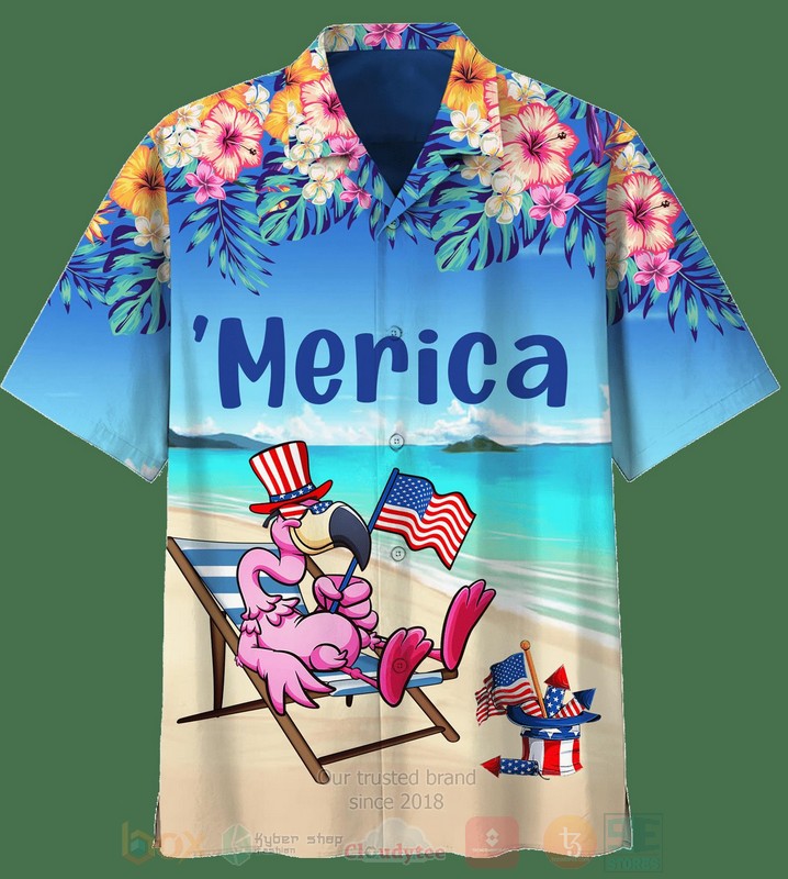 BEST Merica US Flag Flamingo Aloha Hawaiian Shirt, Short