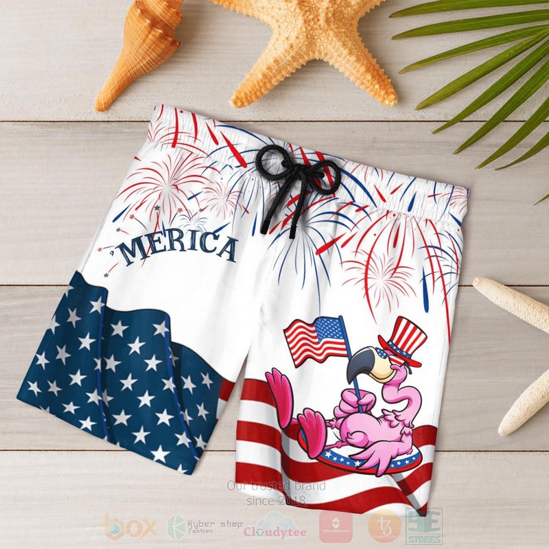 BEST Merica US Flag Flamingo White Aloha Hawaiian Shirt, Short word2