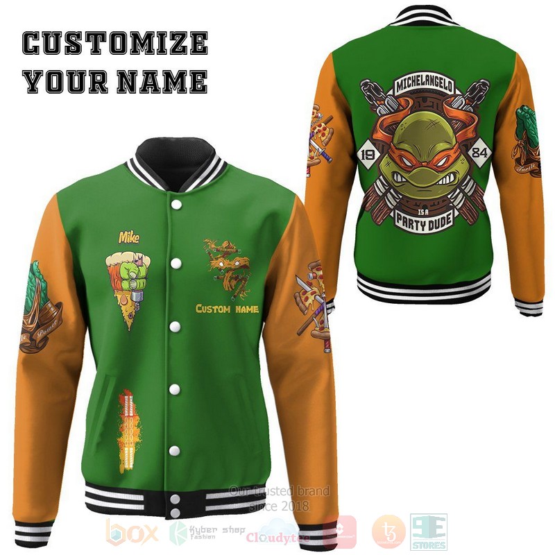 BEST Michelangelo TMNT Mike Mikey Cosplay Custom Unisex Baseball Jacket word1