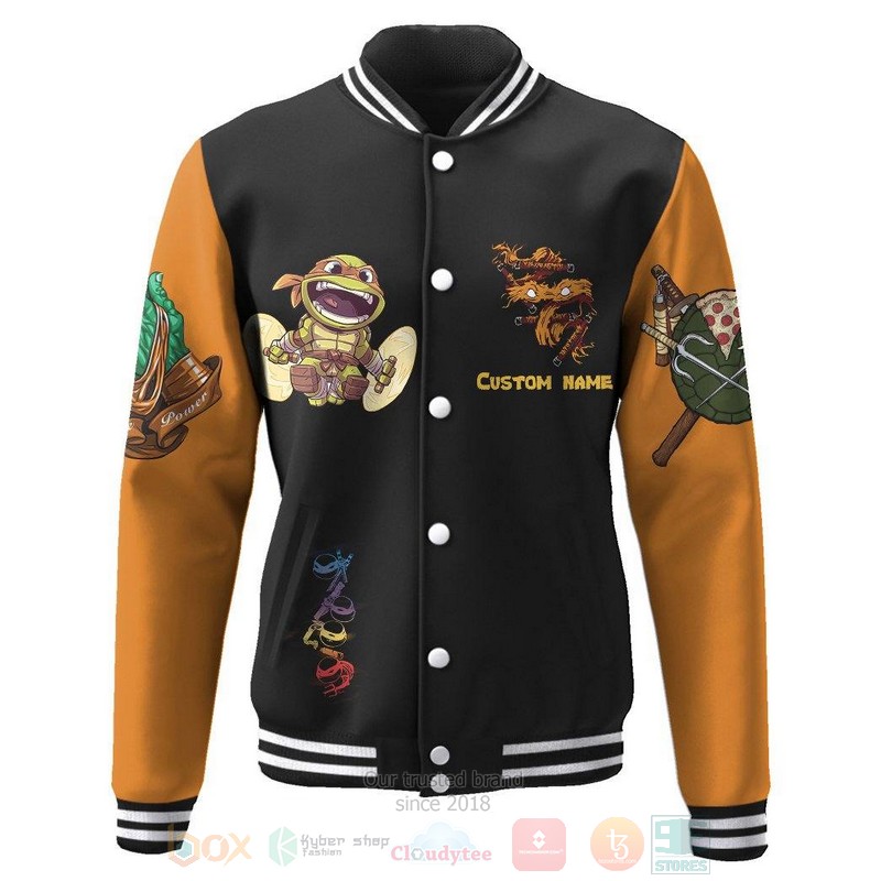 BEST Michelangelo TMNT Mike Mikey Cosplay Orange Custom Name Unisex Baseball Jacket 2 BEST Michelangelo TMNT Mike Mikey Cosplay Orange Custom Name Unisex Baseball Jacket word1
