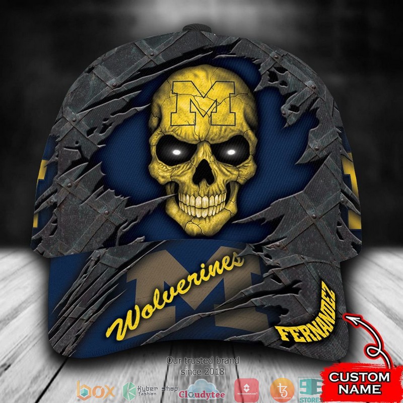 Michigan Wolverines Skull NCAA1 Custom Name Cap word3