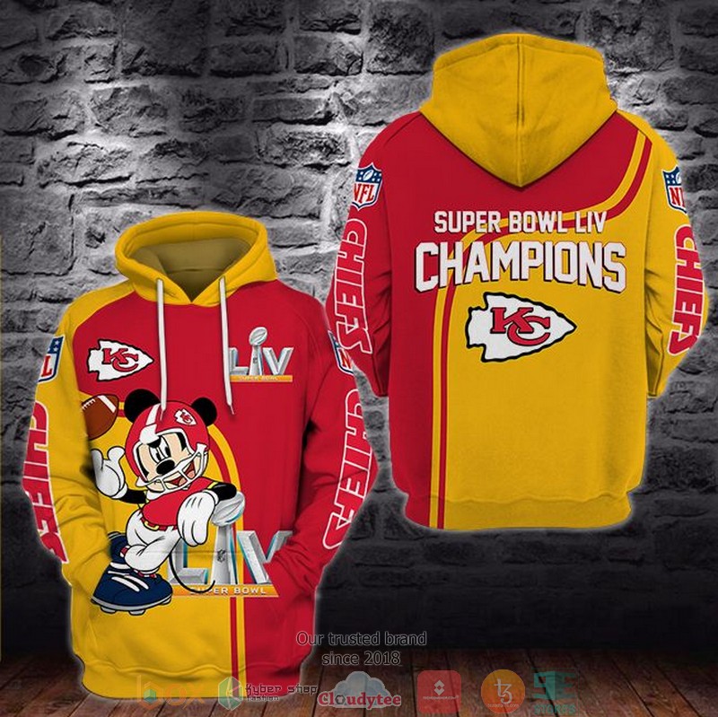 NEW Mickey Mouse Kansas City Chiefs Super Bowl LIV Champions 3D Hoodie word2